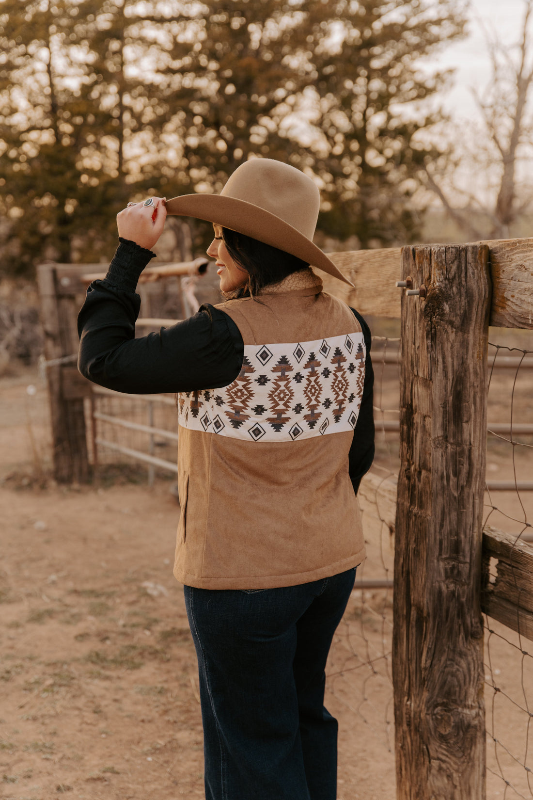 Ladies poly Faux Suede Vest with Aztec Prints