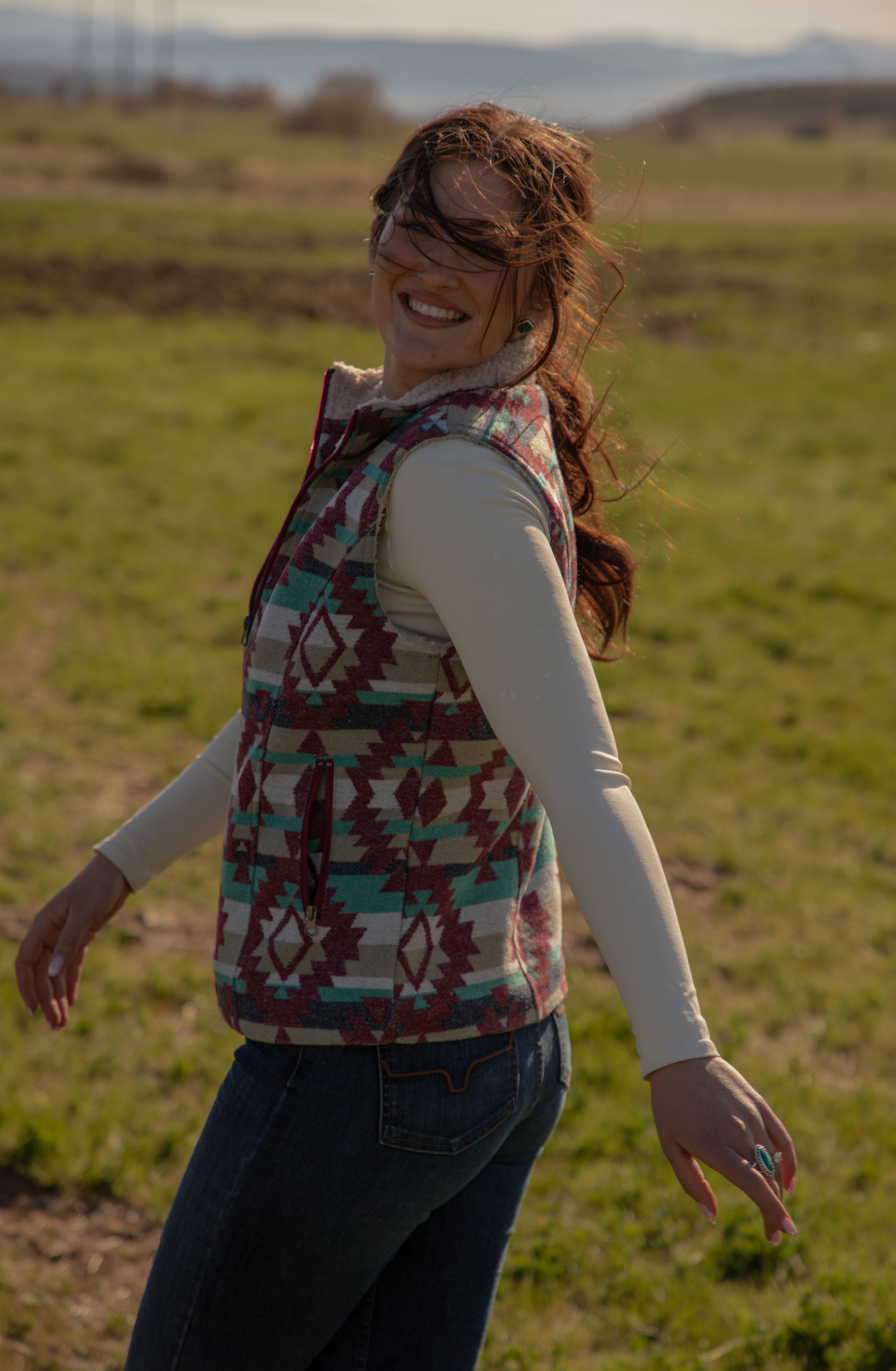 Ladies Aztec Vest with Sherpa Lining