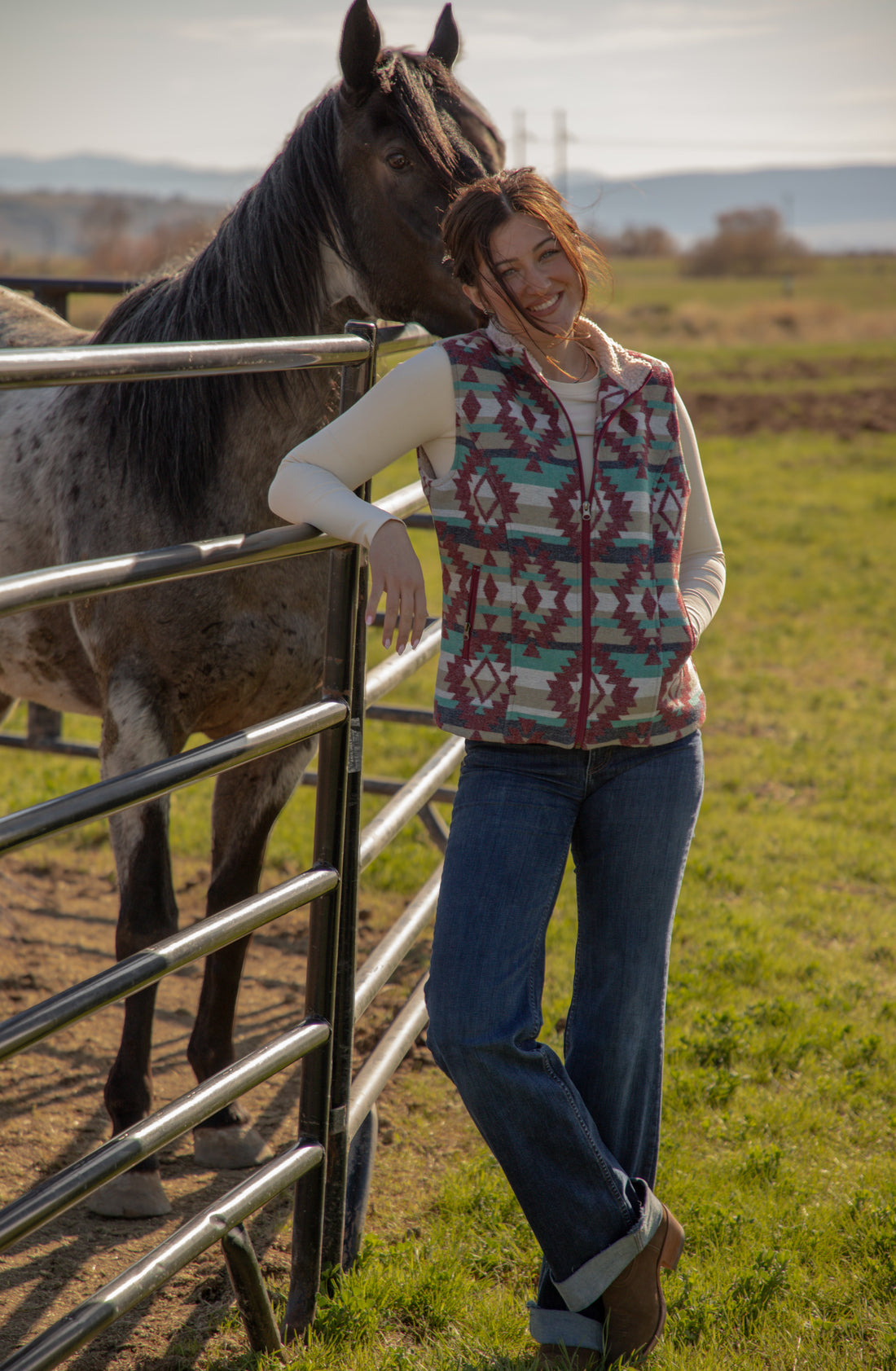 Ladies Aztec Vest with Sherpa Lining