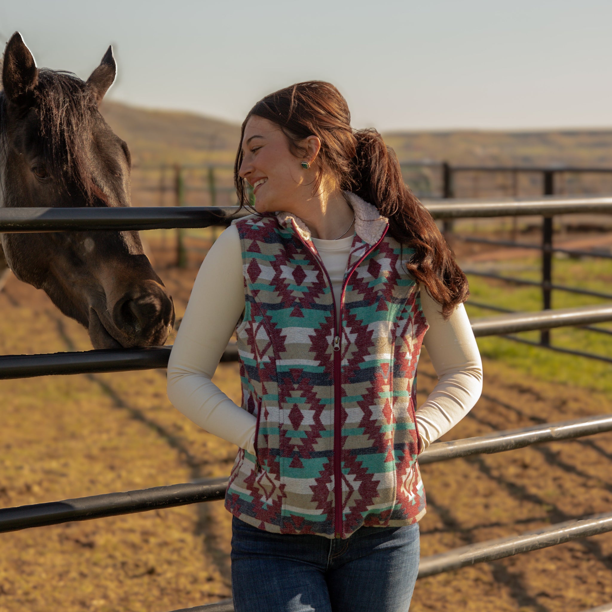 Ladies Aztec Vest with Sherpa Lining