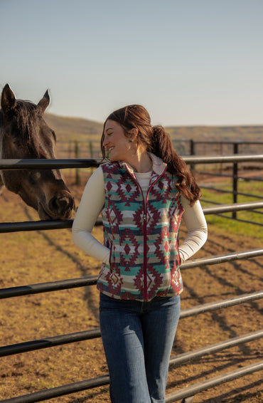 Ladies Aztec Vest with Sherpa Lining