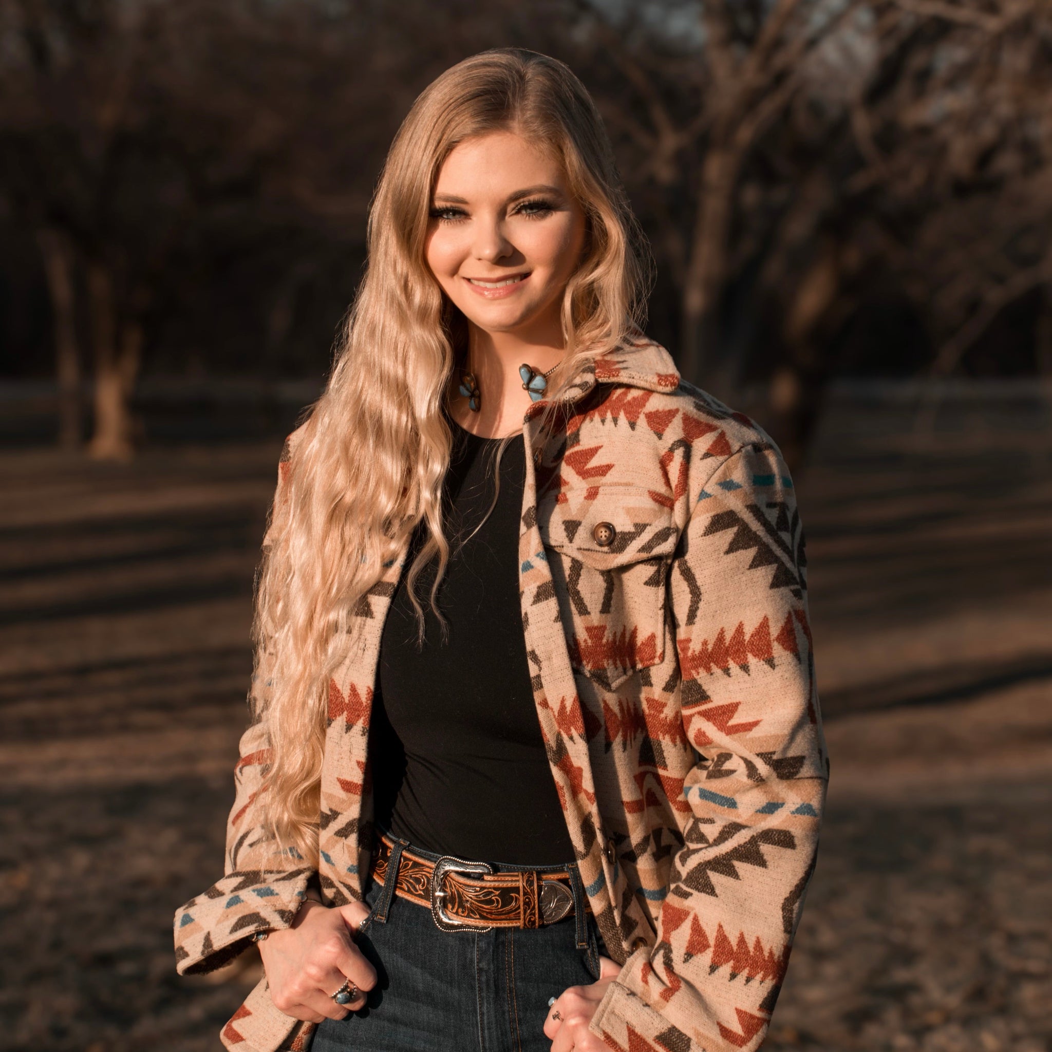 Ladies Aztec Shirt Jack with Western Flap Chest Pocketsa