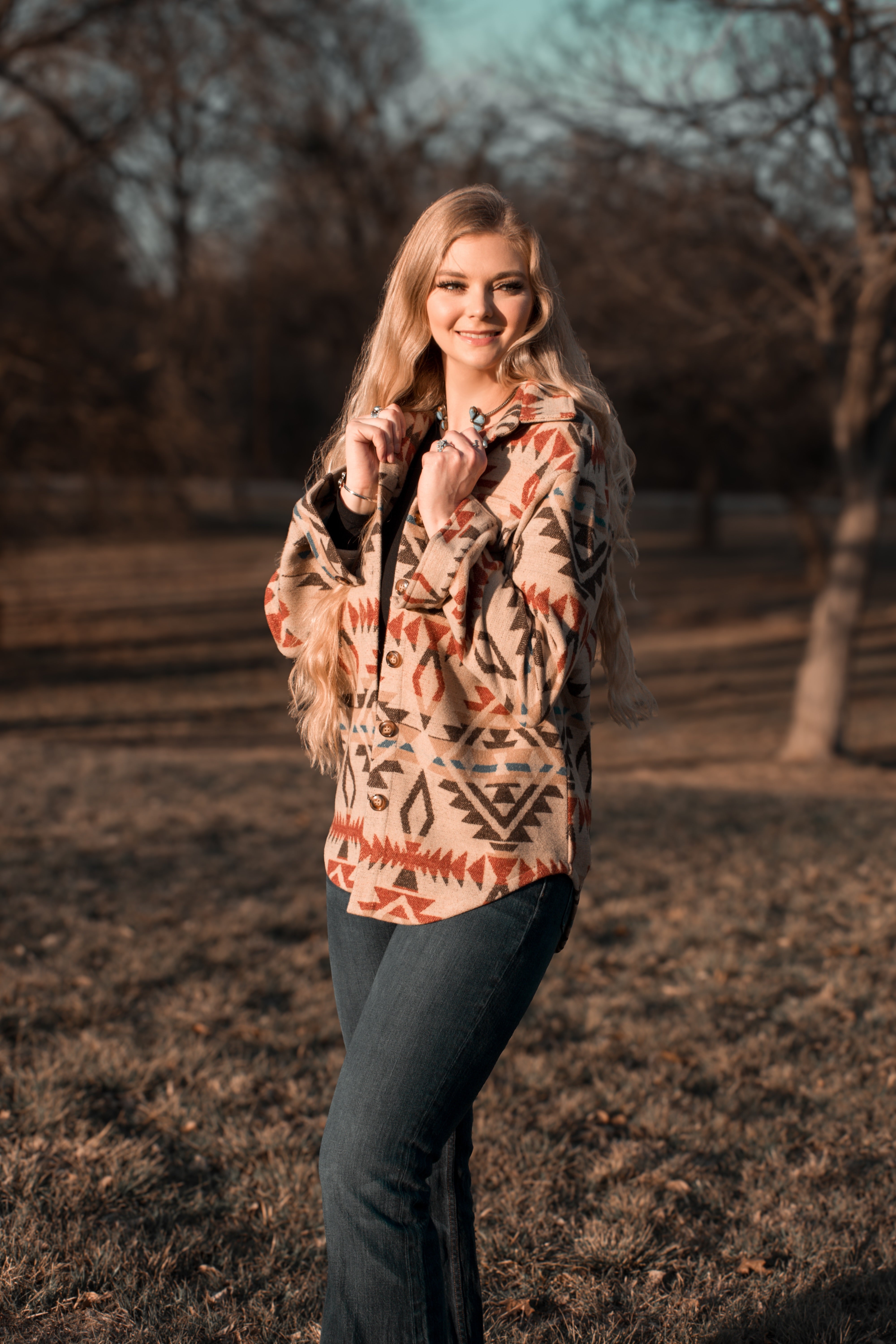Ladies Aztec Shirt Jack with Western Flap Chest Pocketsa