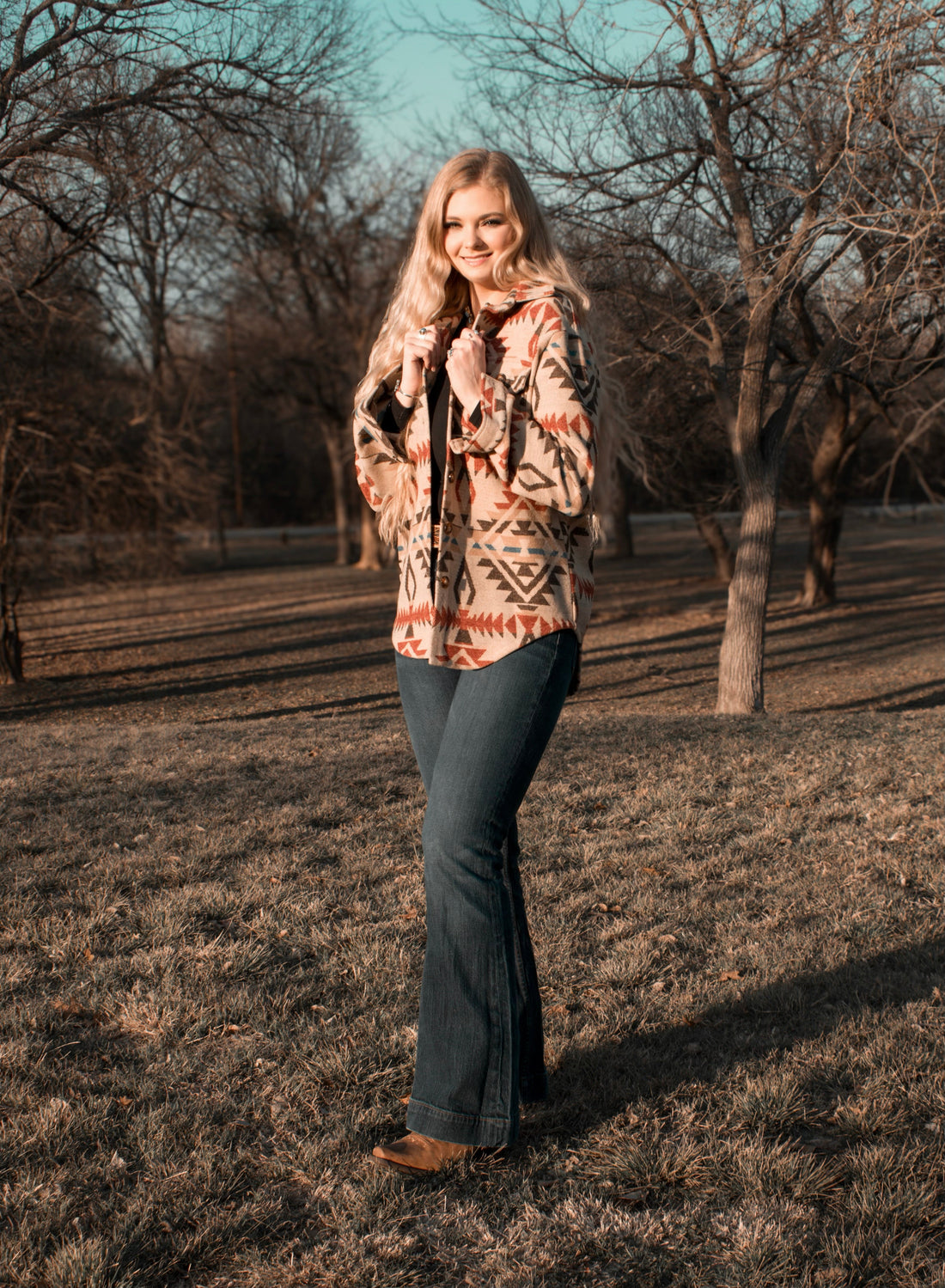 Ladies Aztec Shirt Jack with Western Flap Chest Pocketsa