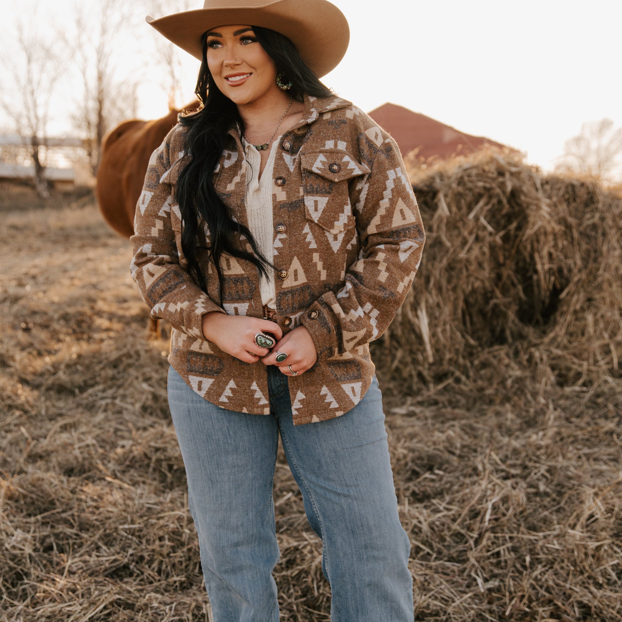Ladies Aztec Shirt Jack with Western Flap Chest Pockets