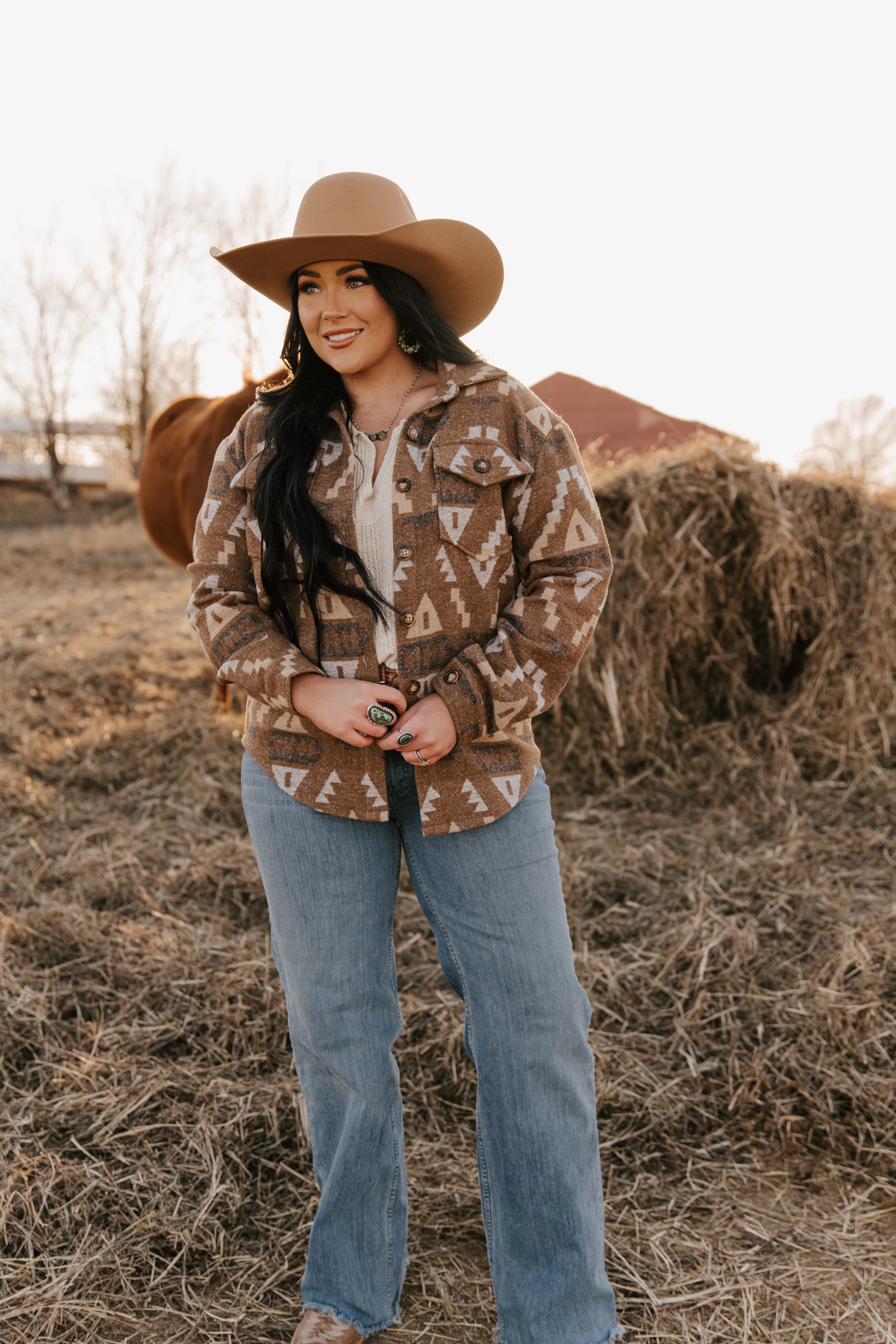 Ladies Aztec Shirt Jack with Western Flap Chest Pockets
