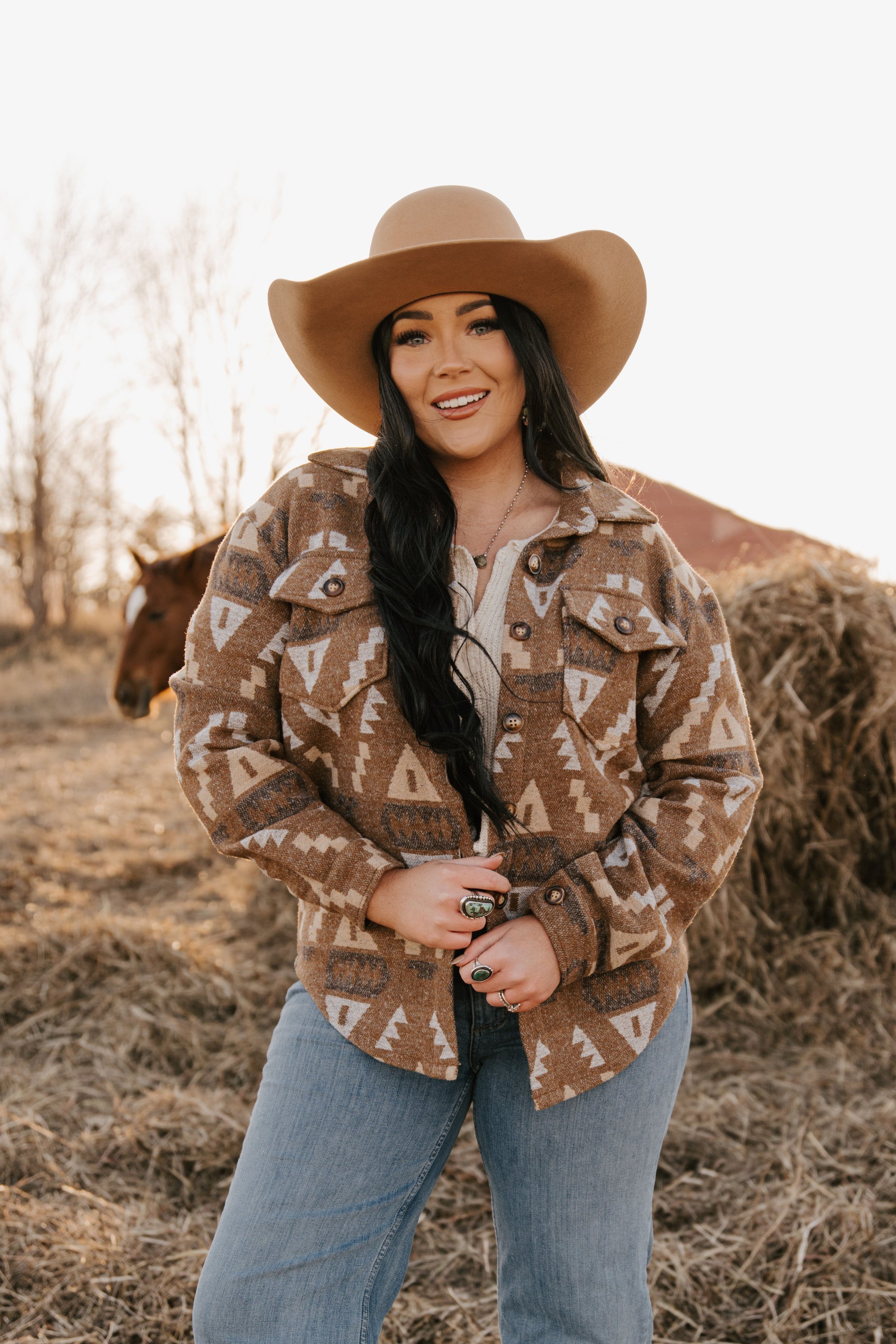 Ladies Aztec Shirt Jack with Western Flap Chest Pockets
