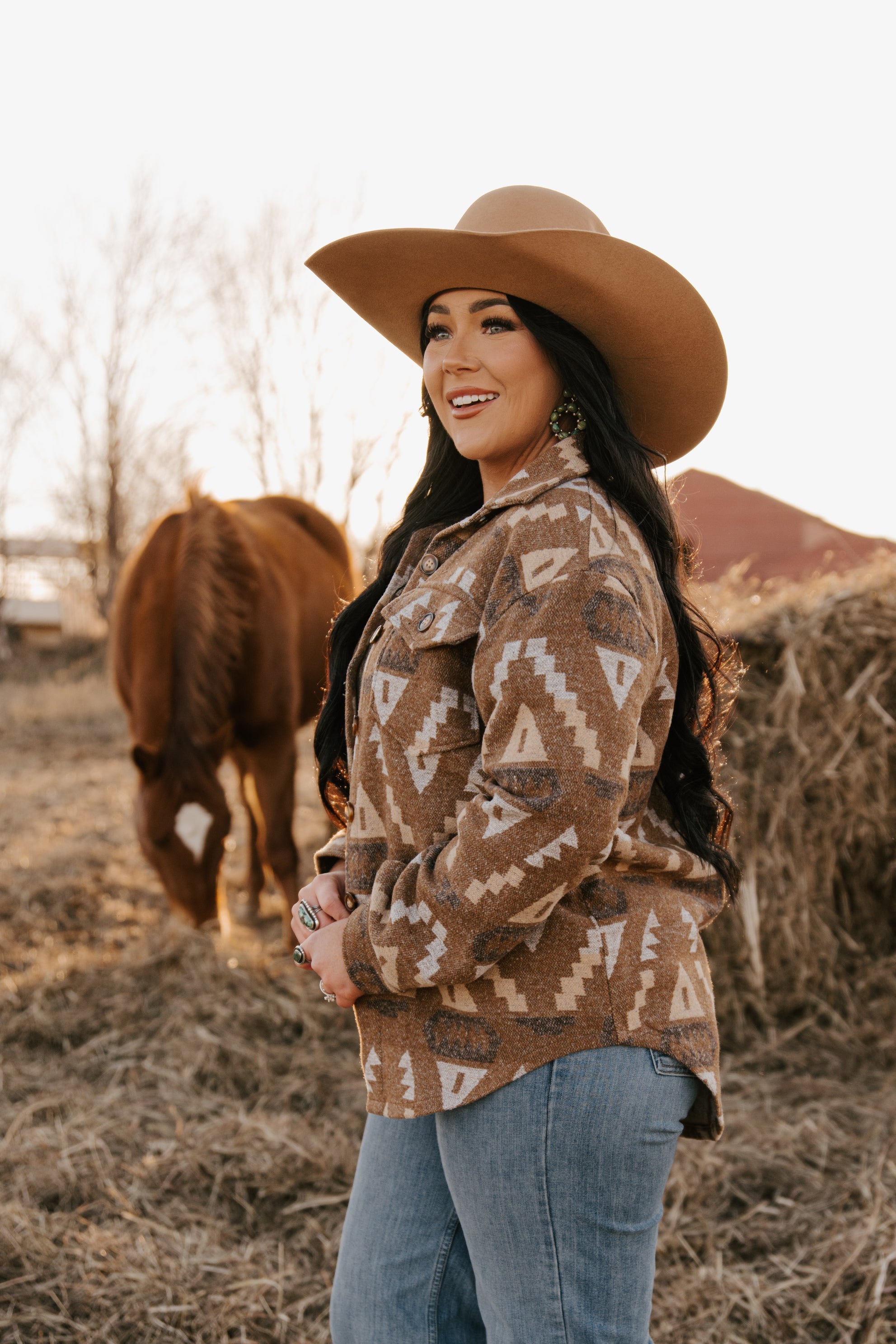 Ladies Aztec Shirt Jack with Western Flap Chest Pockets
