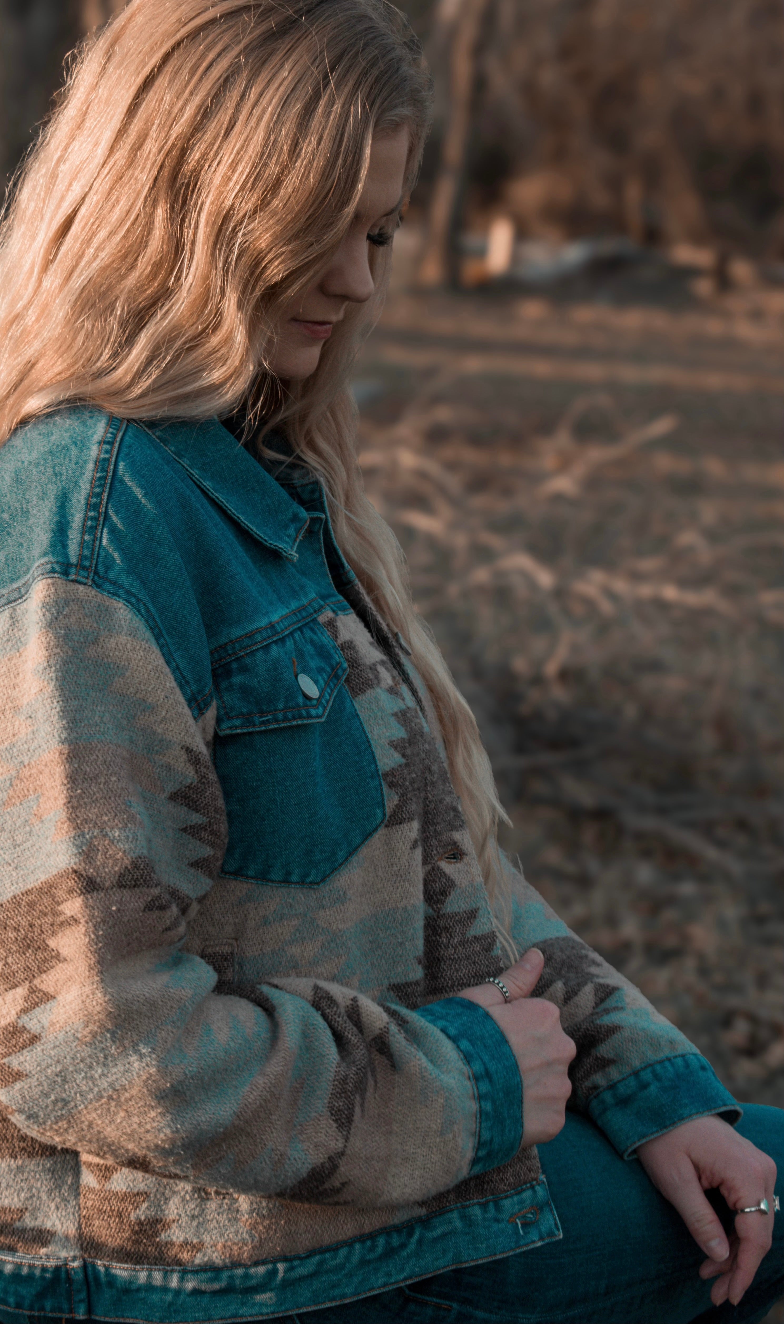 Ladies Denim with Aztec Fashion Jacket