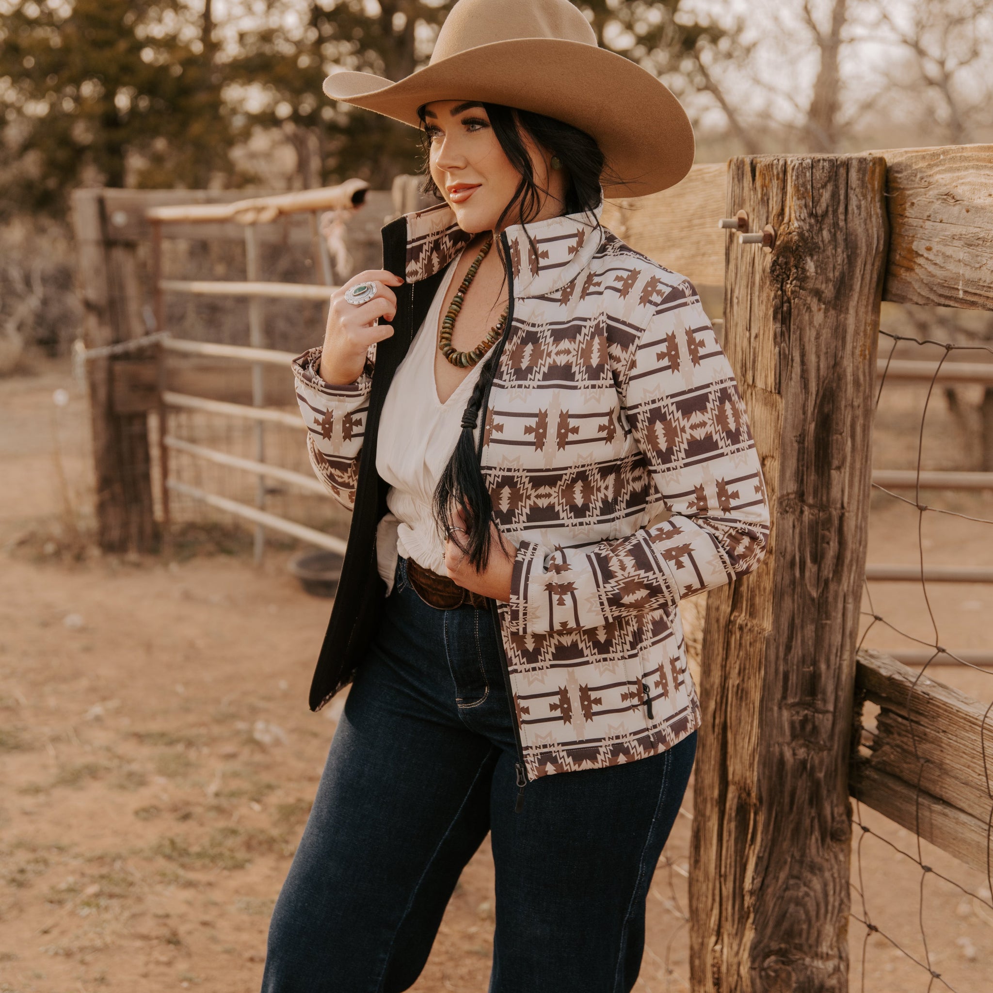 Ladies Bonded Softshell Jacket in Aztec Print