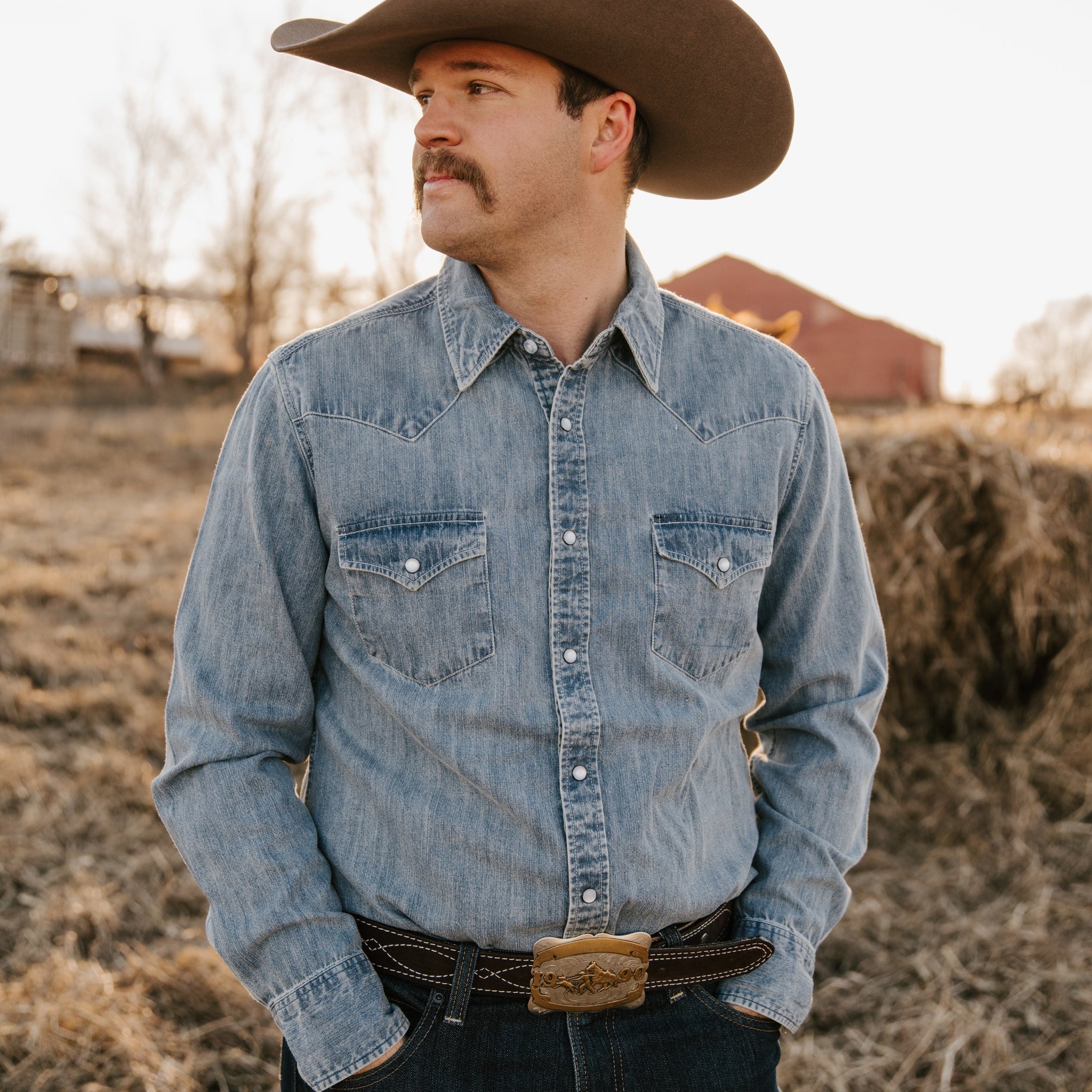 Men's Denim Western Shirt L Men's Denim Western Shirt L