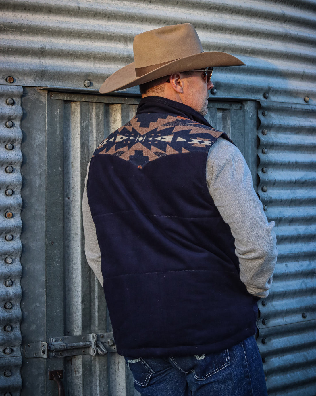 Men's Curduroy Vest with Aztec Design and Conceal & Carry Pocket