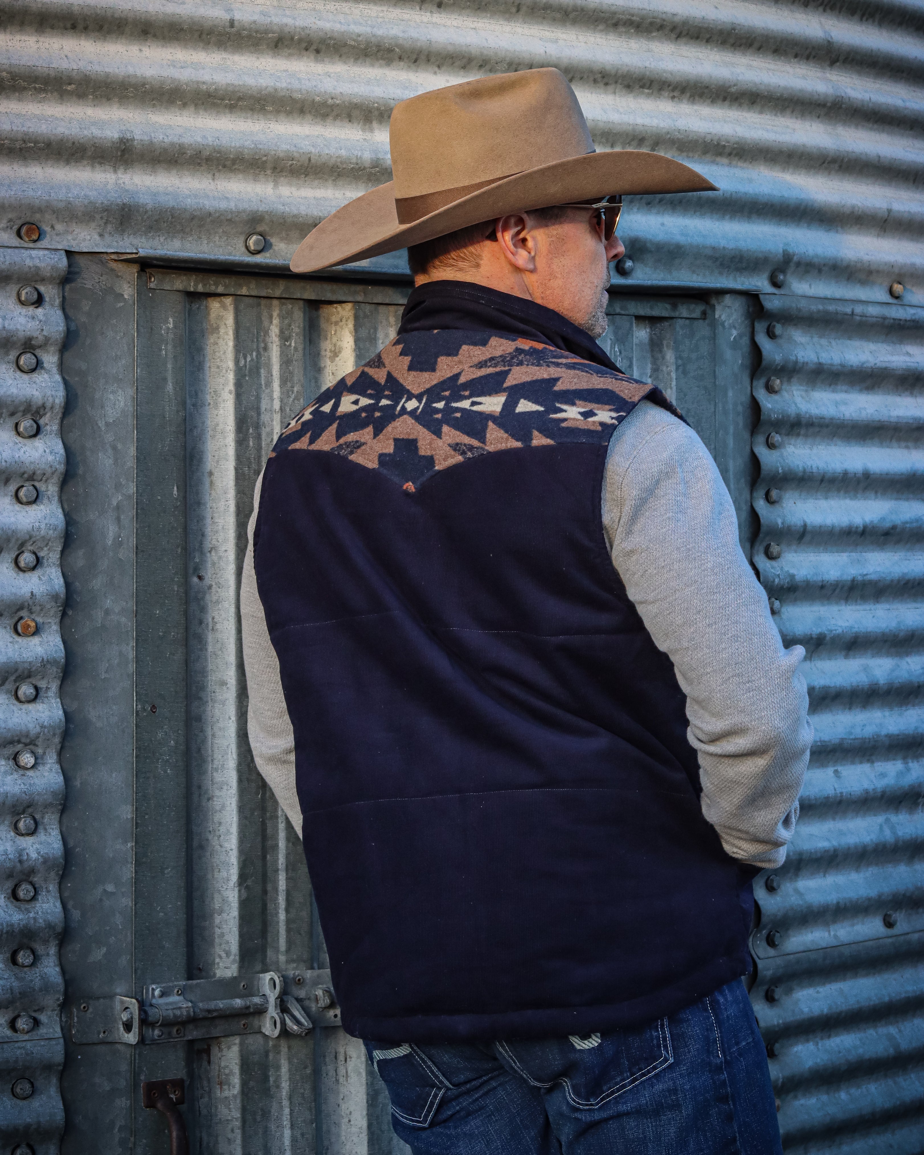 Men's Curduroy Vest with Aztec Design and Conceal & Carry Pocket