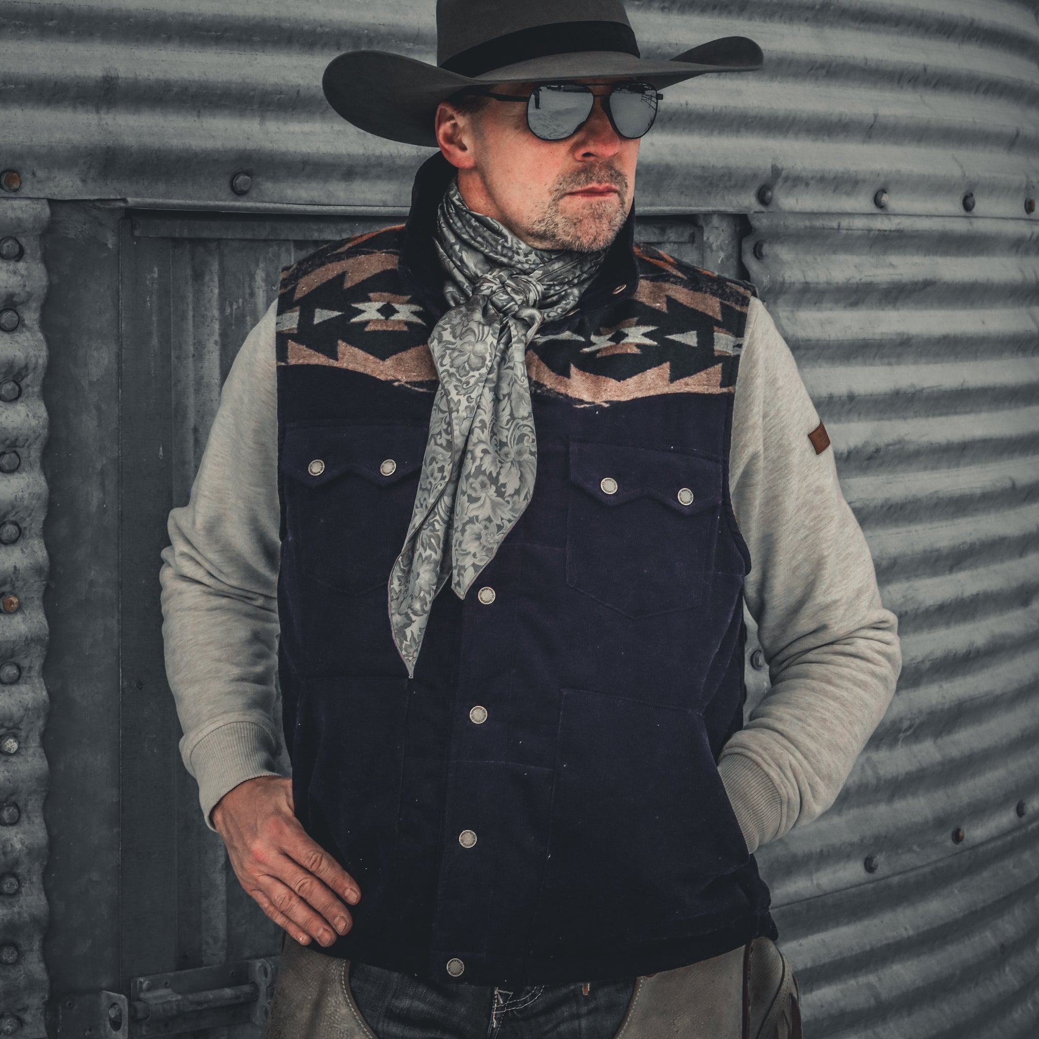 Men's Curduroy Vest with Aztec Design and Conceal & Carry Pocket