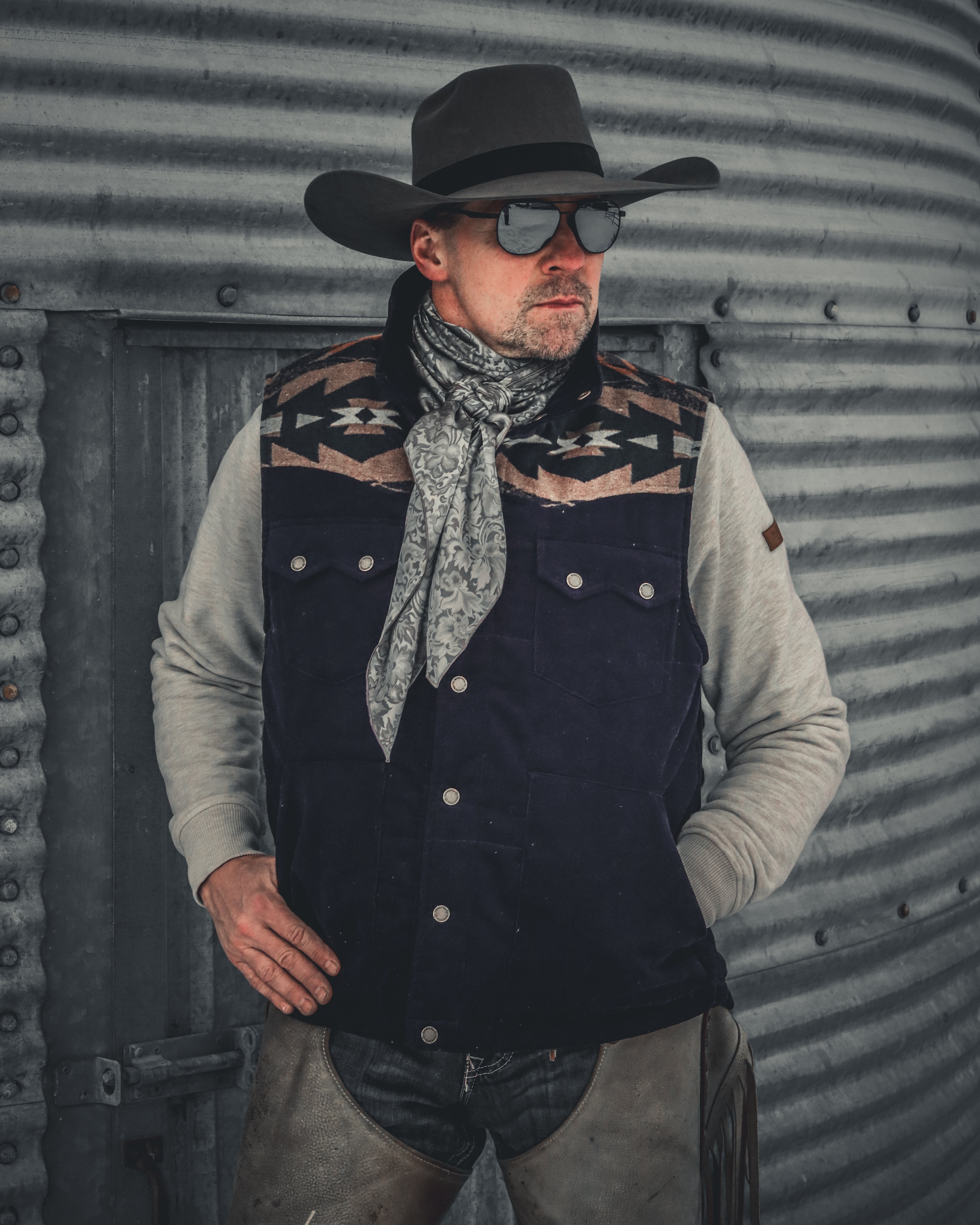 Men's Curduroy Vest with Aztec Design and Conceal & Carry Pocket