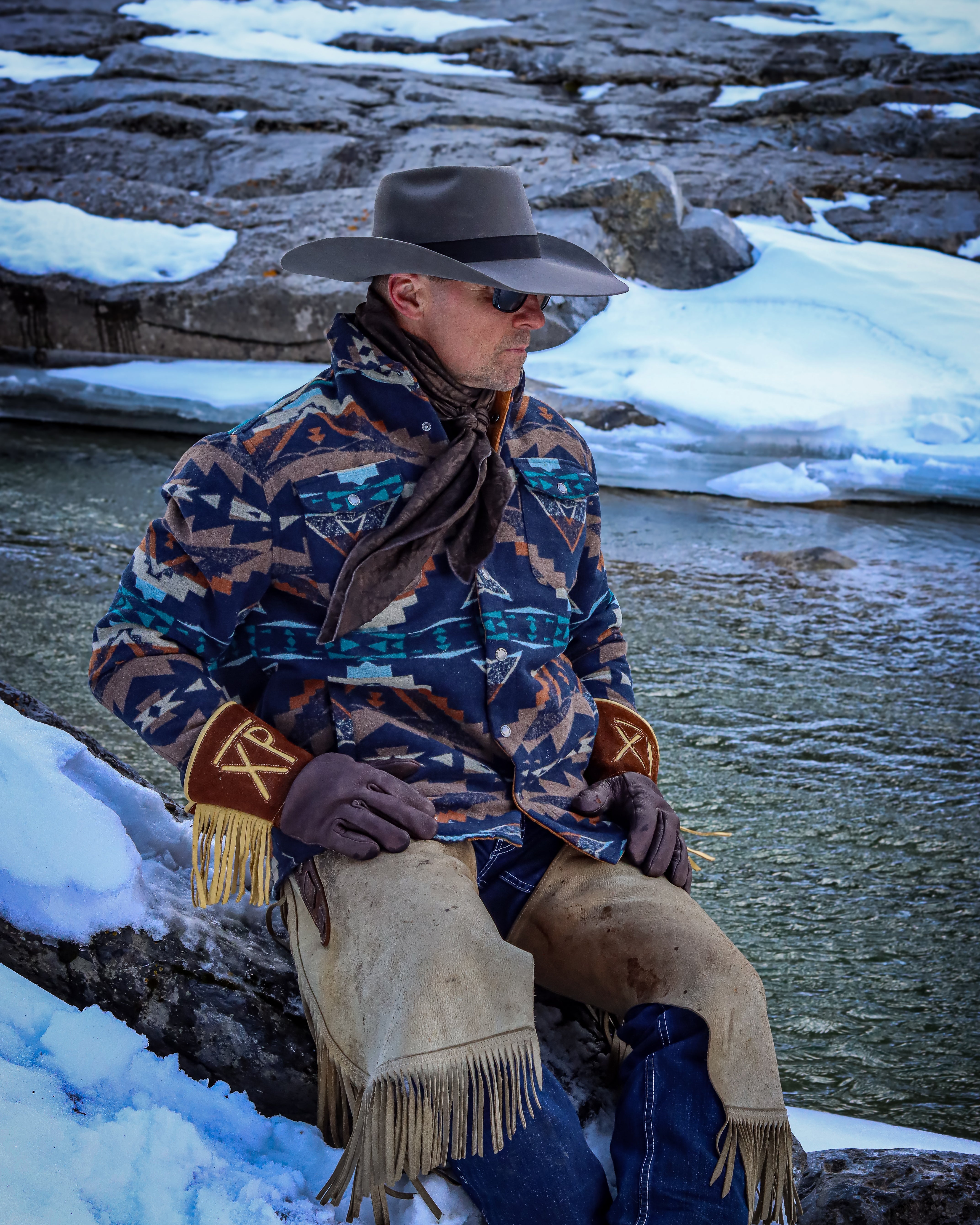 Men's Aztec Shirt Jacket with Corduroy Accent Trims Inside