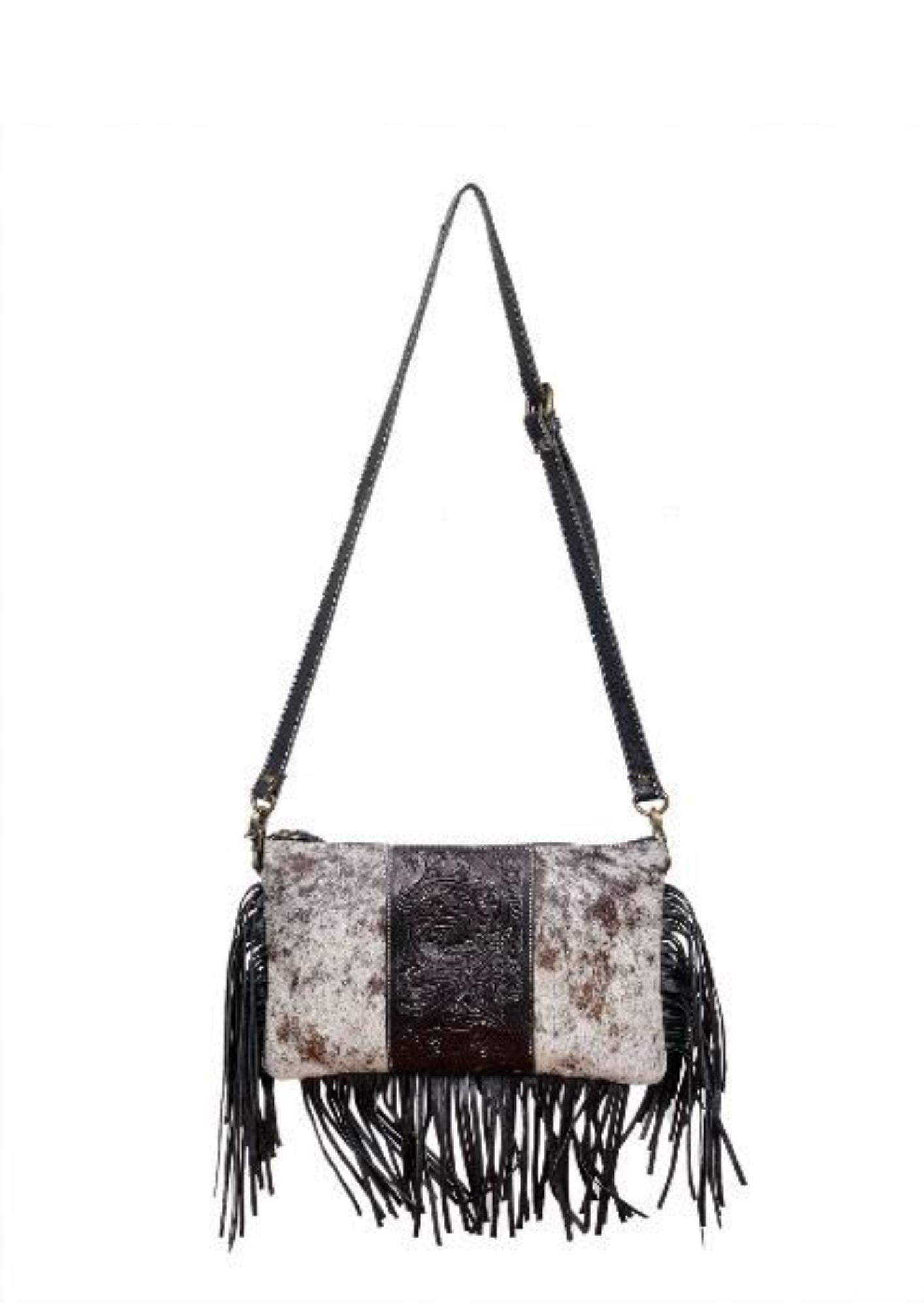 Western Crossbody Bag with Fringes T-1355-BLK