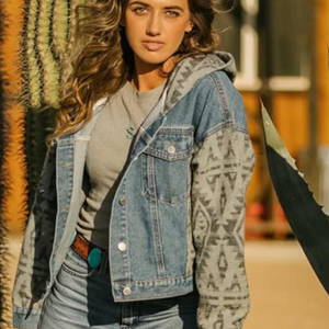 Ladies Denim with Aztec Fashion Jacket with Hood