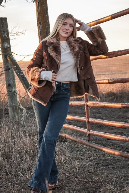 Ladies' Faux Suede Jacket with Faux Fur | Style L-26204