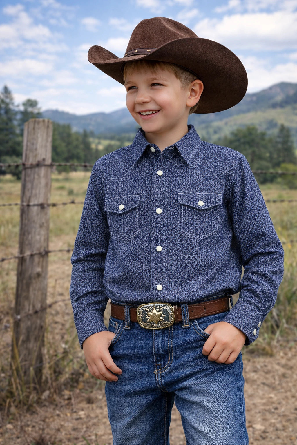 Boys Premium Cotton Western Snaps Long Sleeves Shirts with Stretch.BL-2602