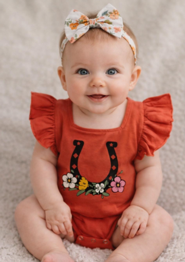 Girls Horseshoe onesies with frill sleeves.GMA-2074