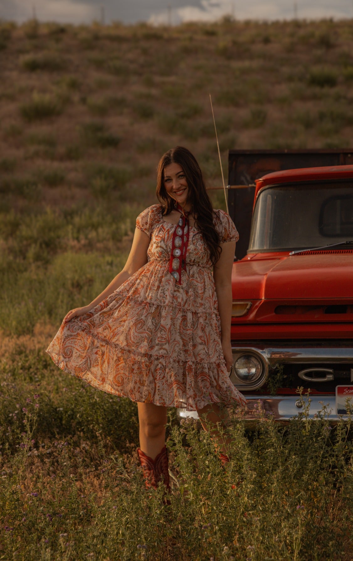Ladies Western print Woven dress.LMA-2068