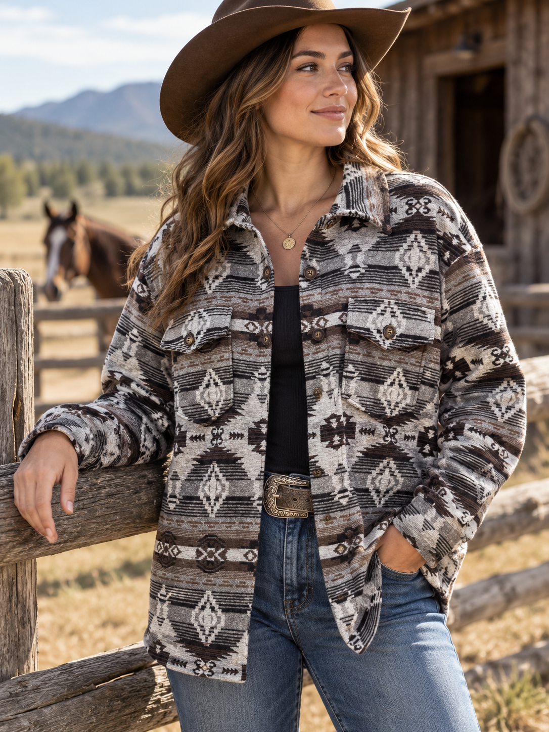 Ladies' Aztec Shacket | Style DA26-104