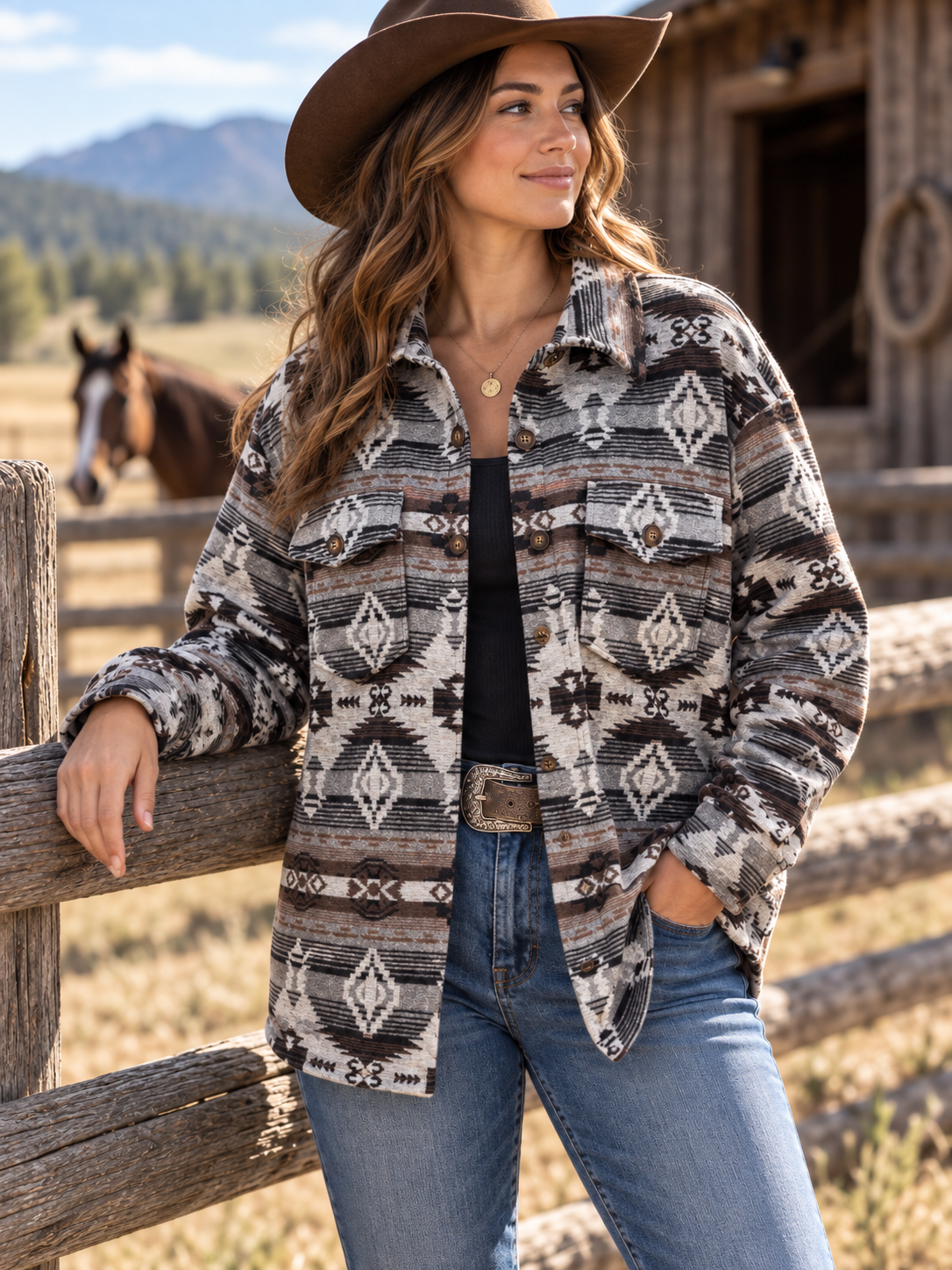 Ladies' Aztec Shacket | Style DA26-104