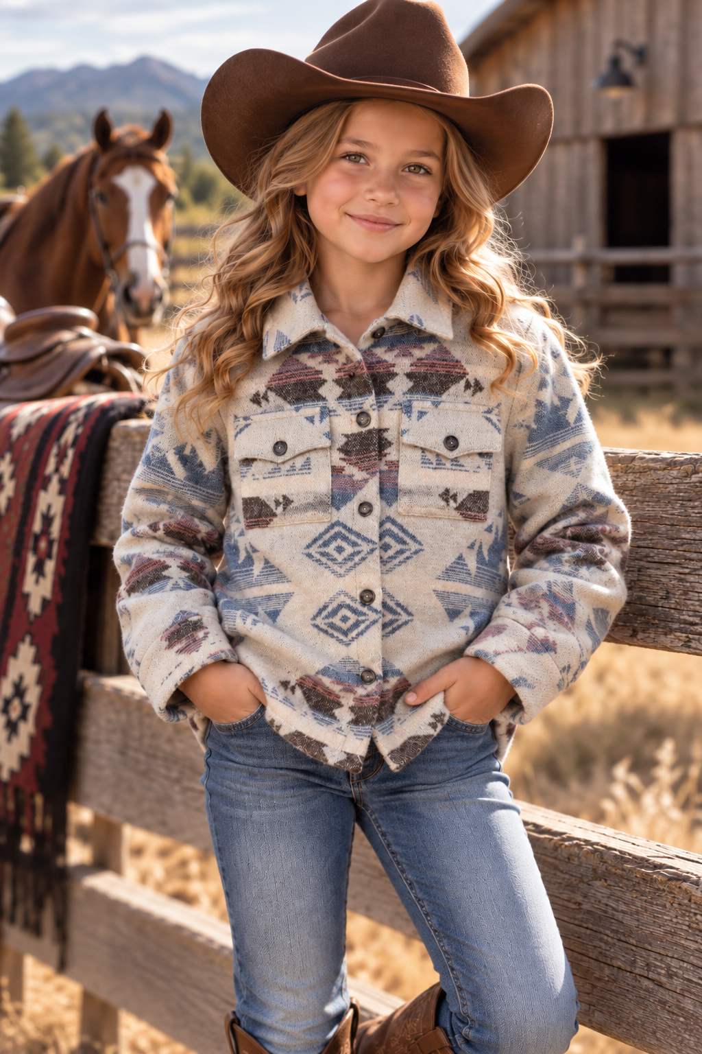 Girls' Aztec Shirt Jacket | Style DAG26-113