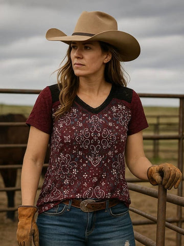 Ladies' Western Print Top | Style DL-2513