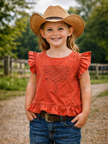 Girls Western Boot Stitch top with Frill bottom.GMA-2073