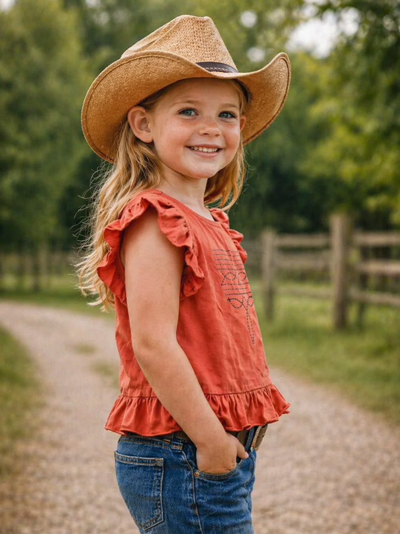 Girls Western Boot Stitch top with Frill bottom.GMA-2073