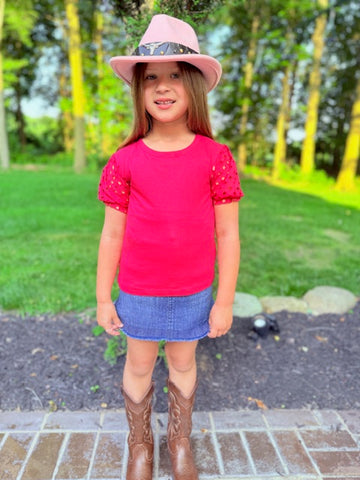 Girls Premium Cotton Knit Top with Eyelet sleeves.GMA-2086