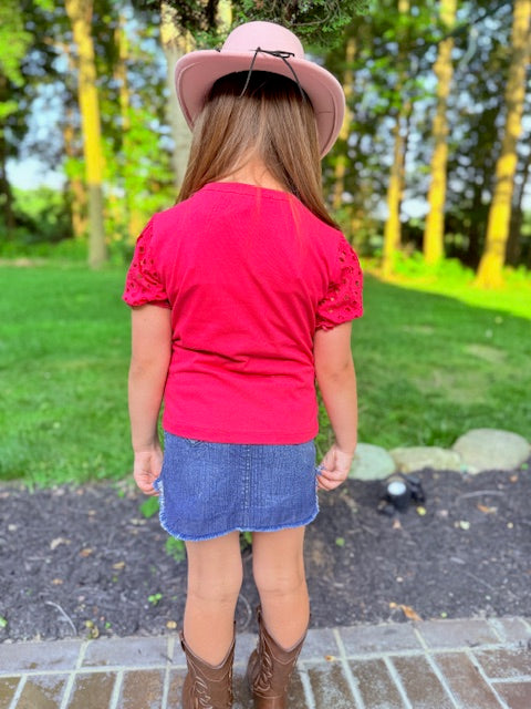 Girls Premium Cotton Knit Top with Eyelet sleeves.GMA-2086