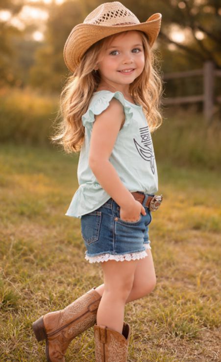 Girls Western Boot Stitch top with Frill bottom.GMA-2087