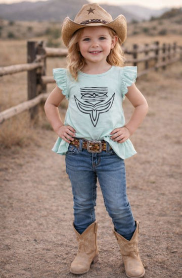 Girls Western Boot Stitch top with Frill bottom.GMA-2087
