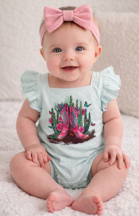 Girls Western Boots Onesies with Frill Sleeves.GMA-2588