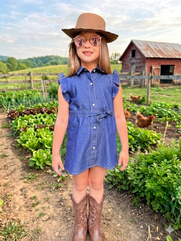 Girls Western Denim Dress with Frill sleeves.GMA-2062