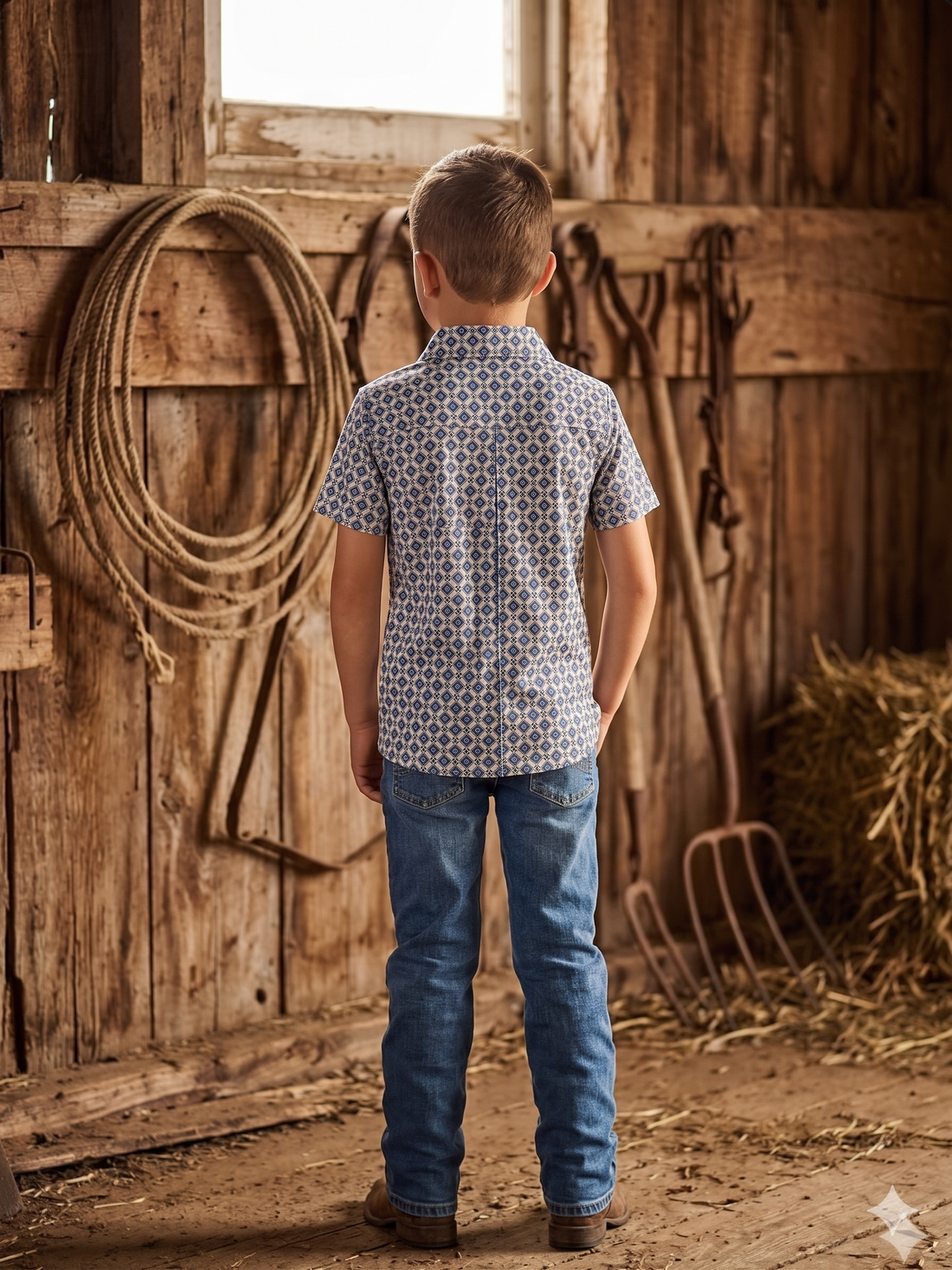 Boys Western Knit Polo with Snaps.B-Polo-17