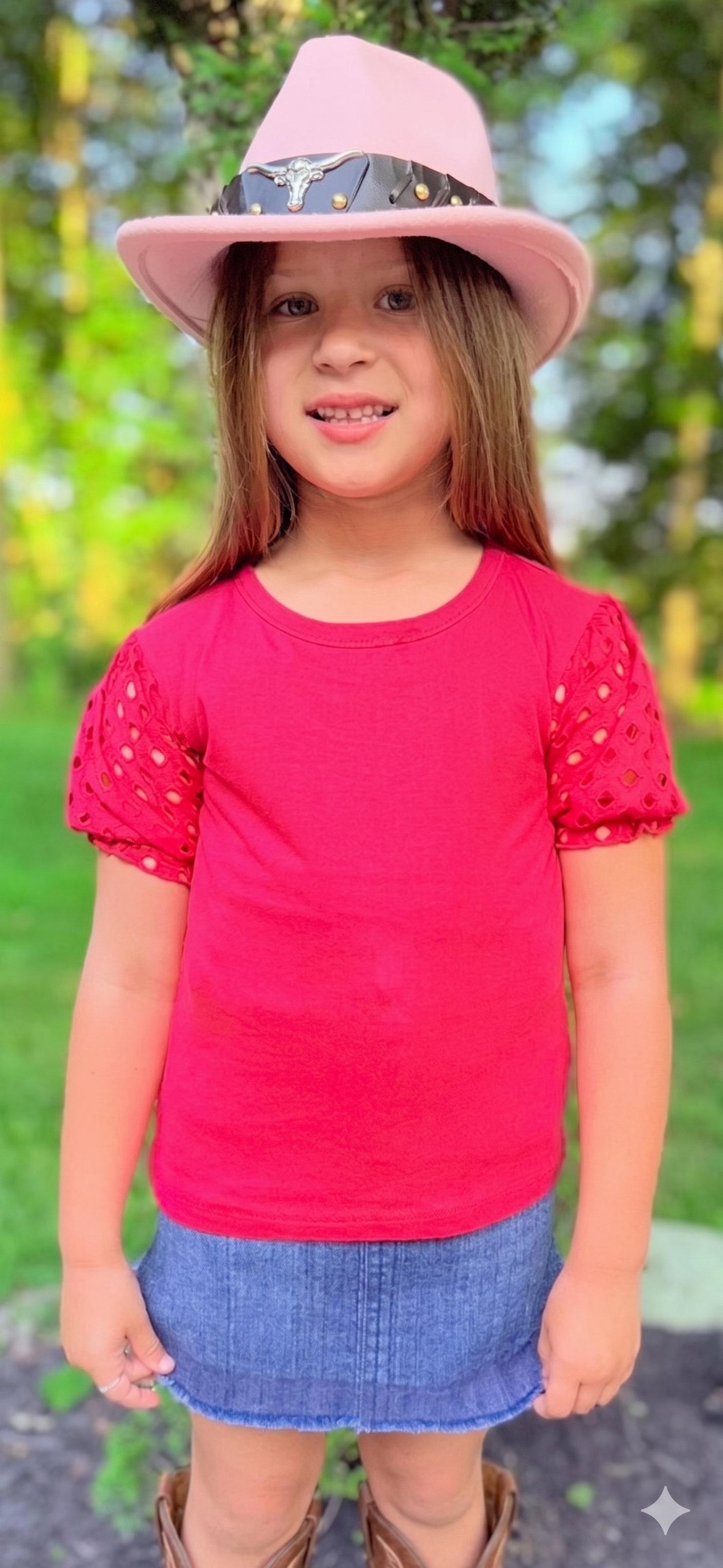 Girls Premium Cotton Knit Top with Eyelet sleeves.GMA-2086