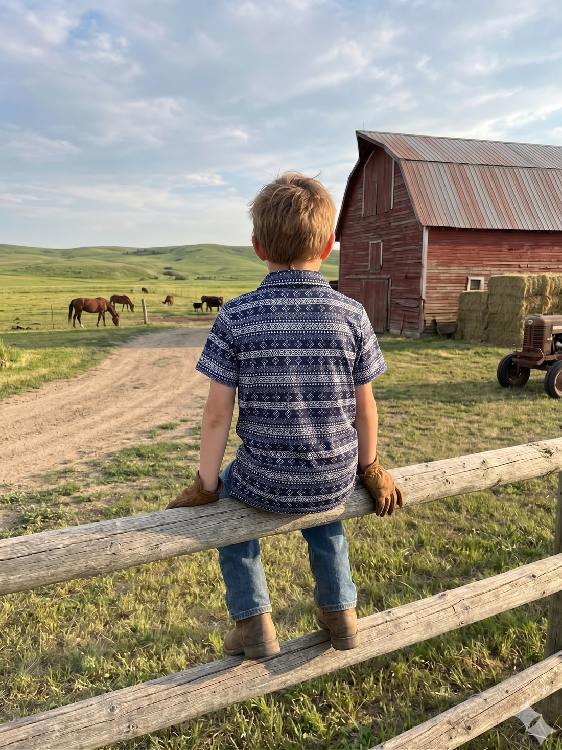 Boys Western Knit Polo with Snaps.B-Polo-105