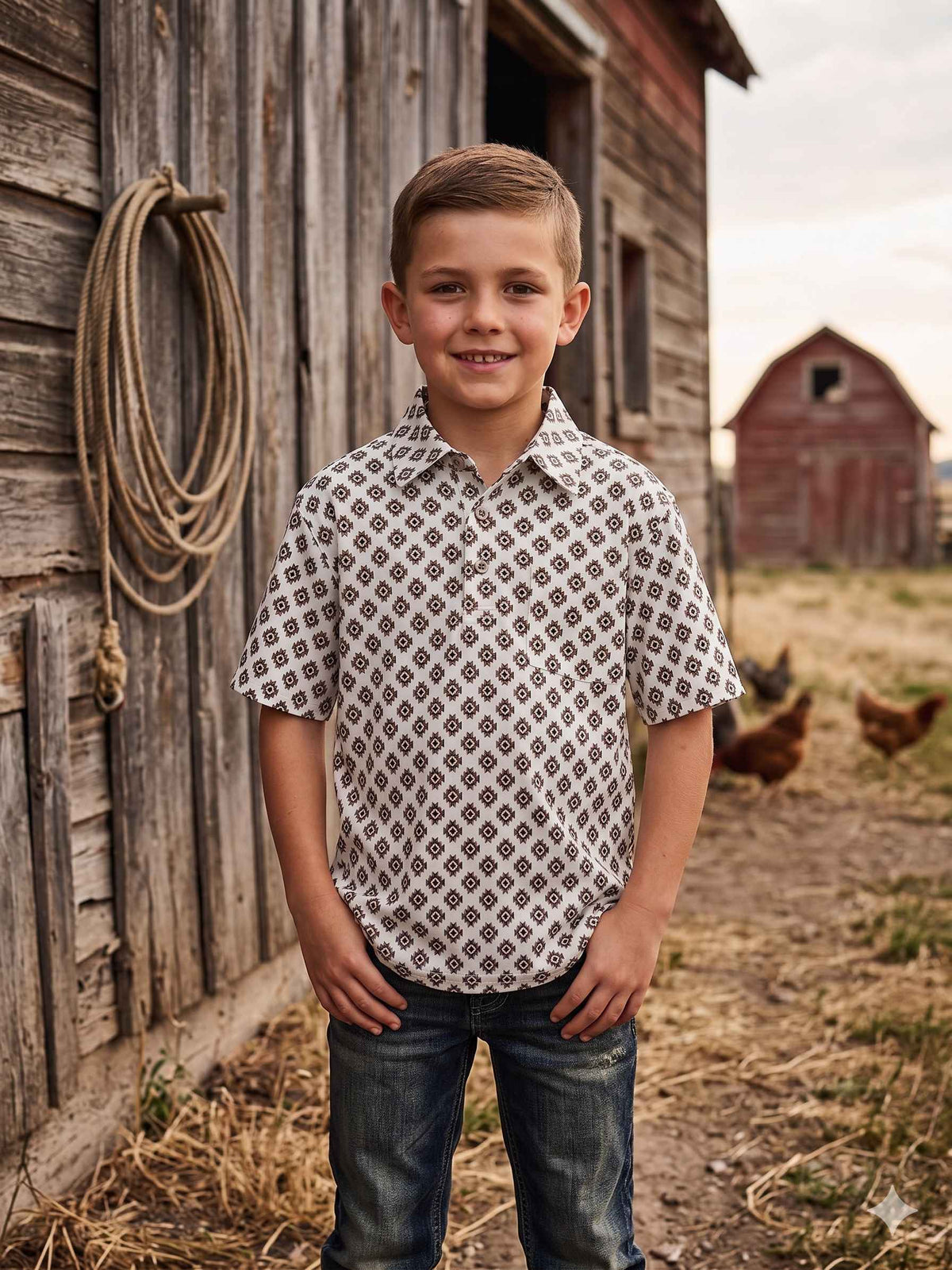 Boys' Western Knit Polo with Snaps | Style ATWB-POLO-15