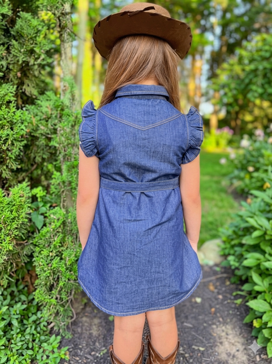 Girls Western Denim Dress with Frill sleeves.GMA-2062
