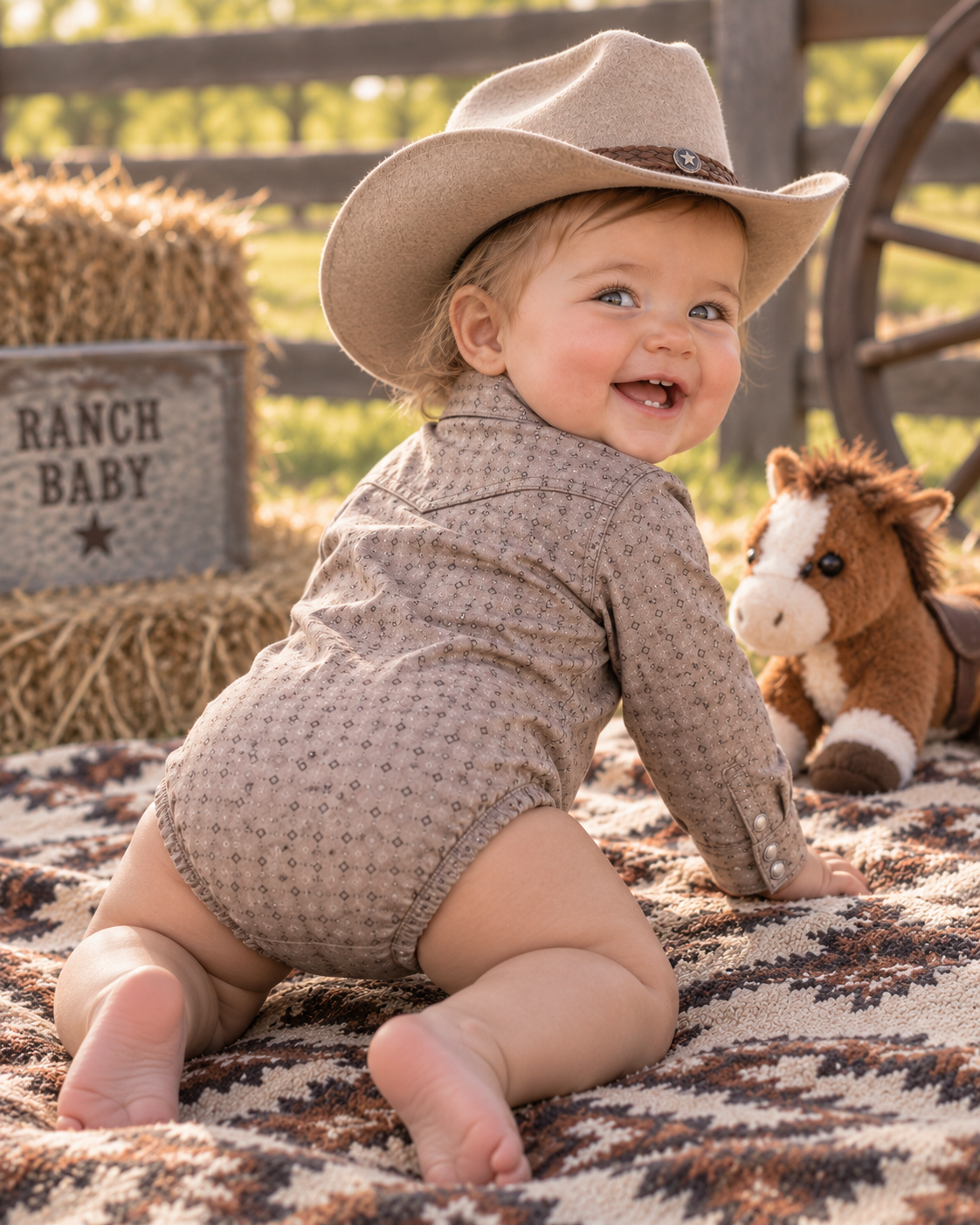 Infant Western Woven Cotton Onesie | I-26804