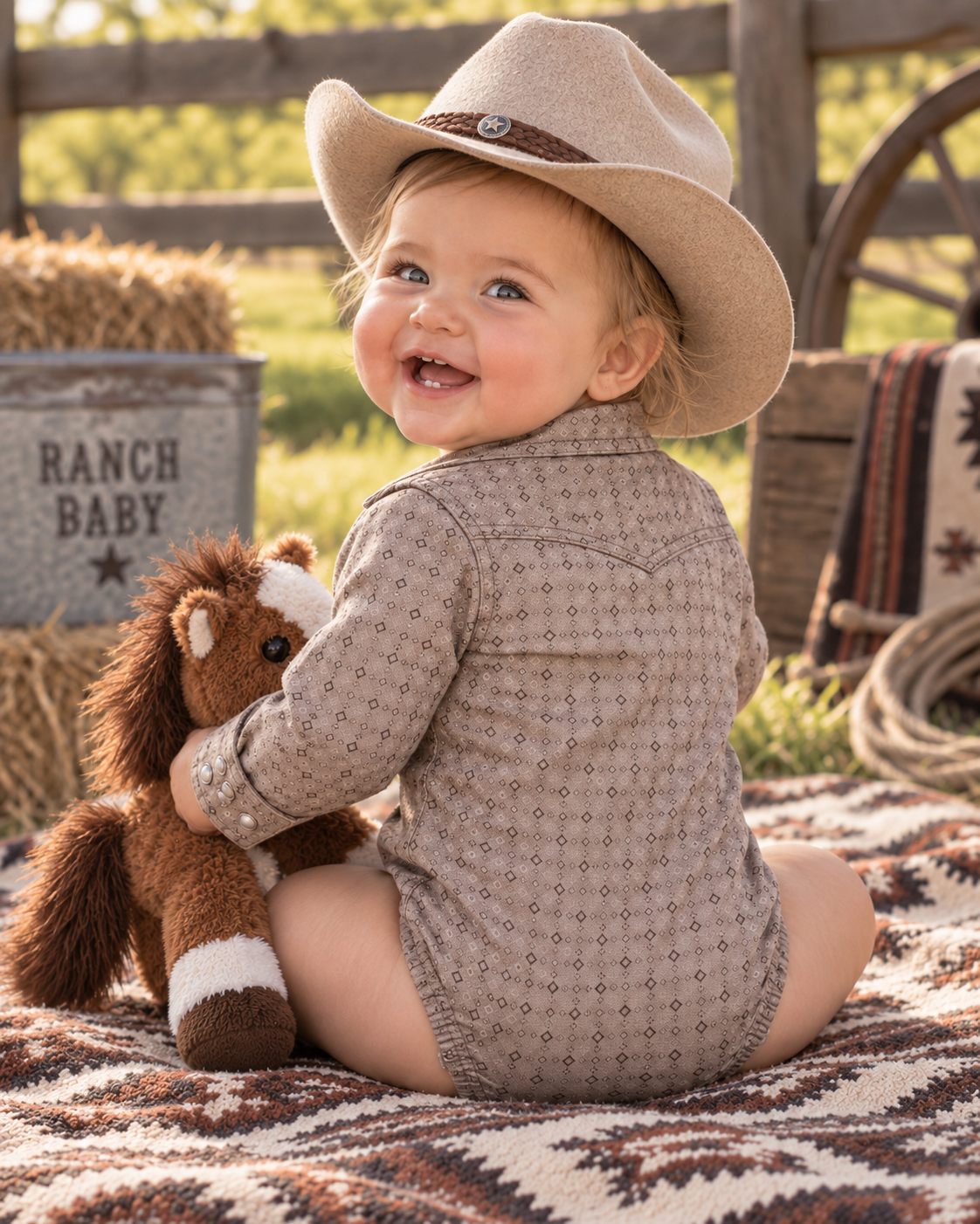 Infant Western Woven Cotton Onesie | I-26804