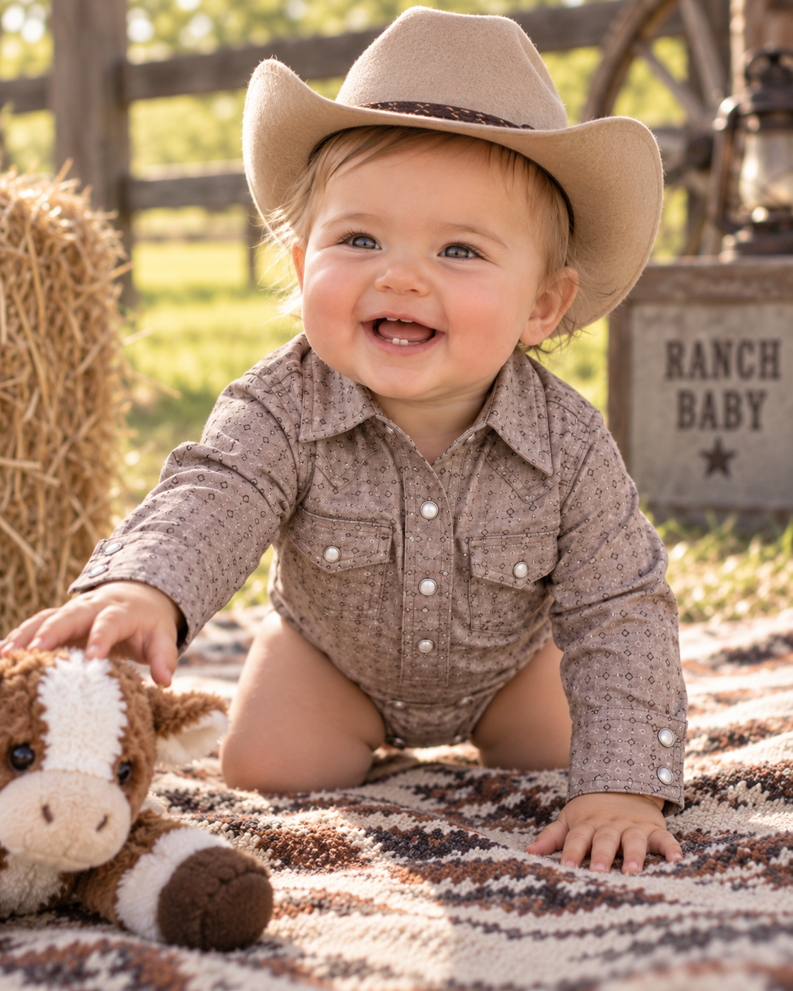 Infant Western Woven Cotton Onesie | I-26804