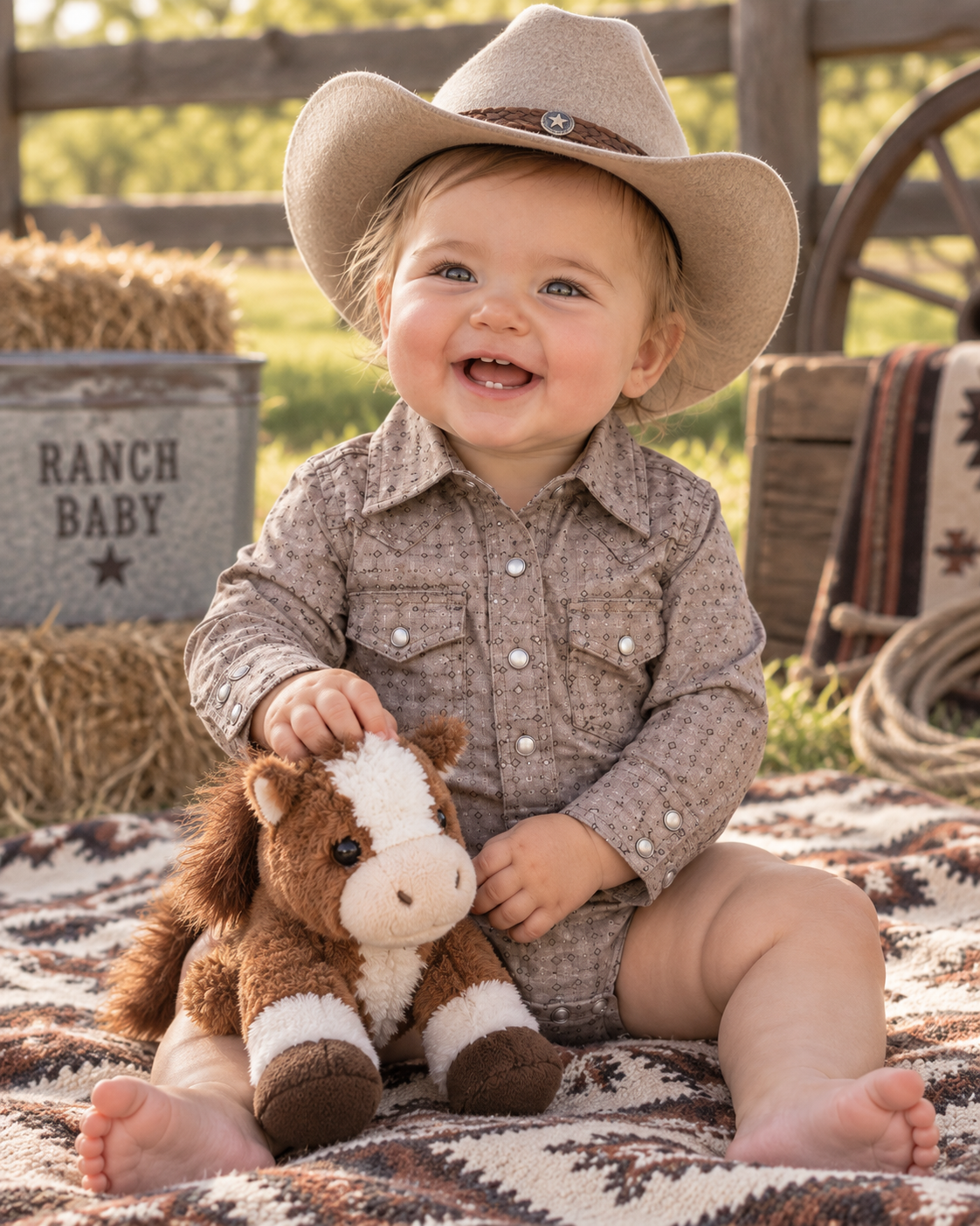 Infant Western Woven Cotton Onesie | I-26804