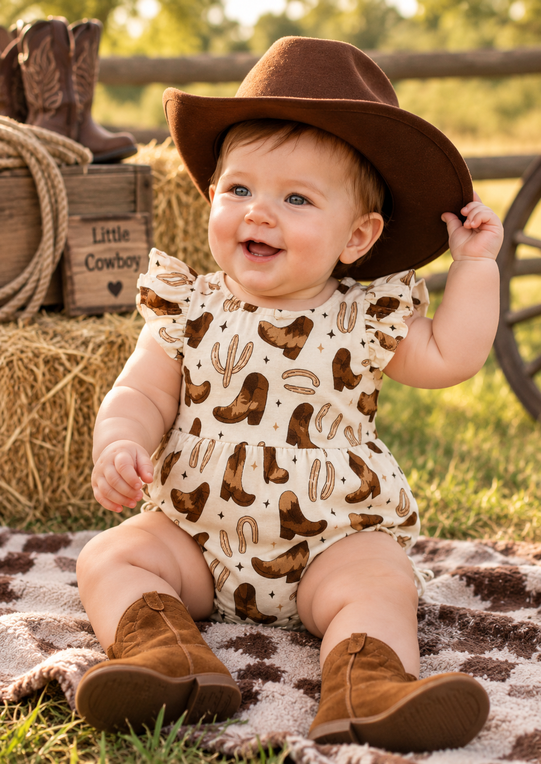 Infant Western Print Ruffle Onesie | Style IF-2603