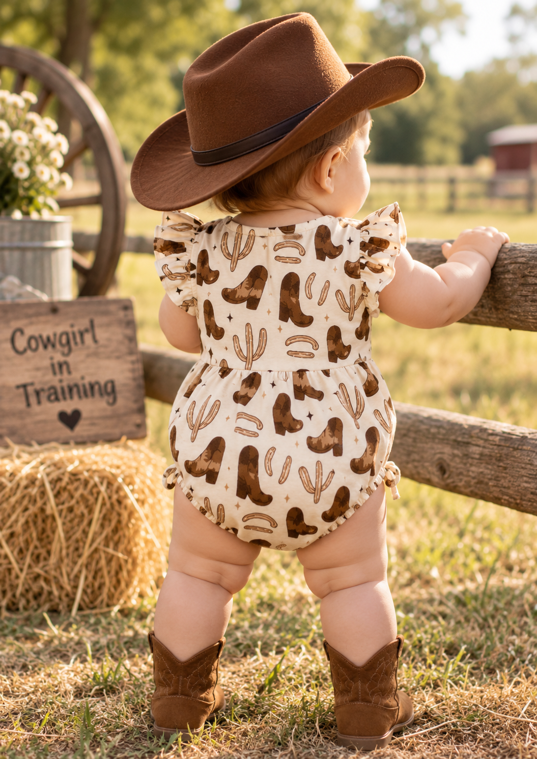 Infant Western Print Ruffle Onesie | Style IF-2603
