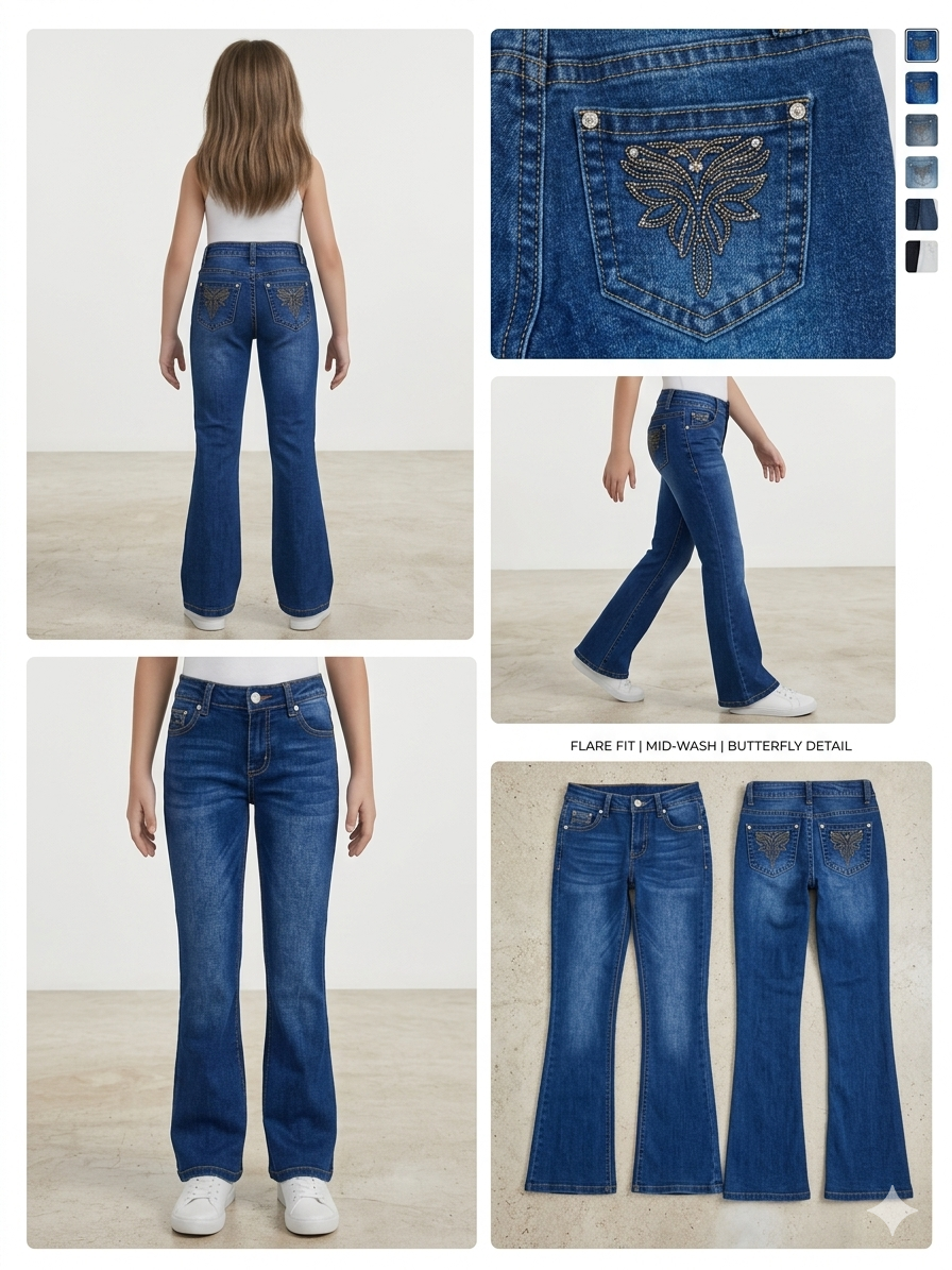 Girls Western Basic Jeans with Medium Wash.ATWGJ-1